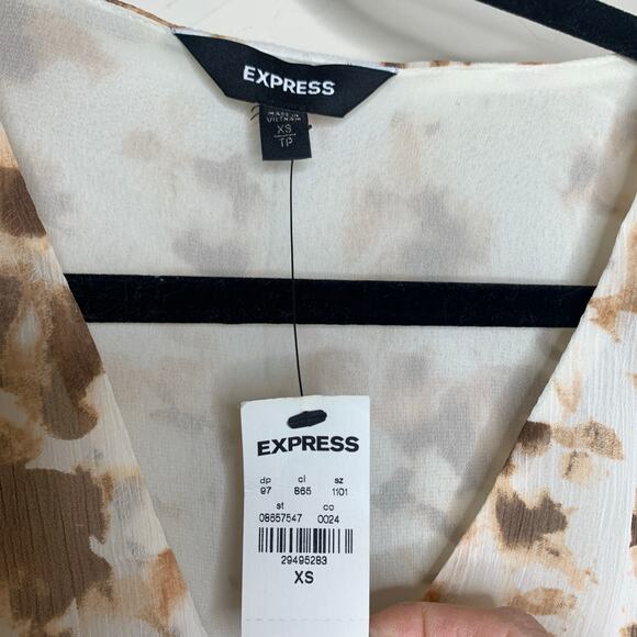 NWT Express Fall Crop Top Long Sleeve Chiffon Sz XS Brown Cream - Picture 7 of 10